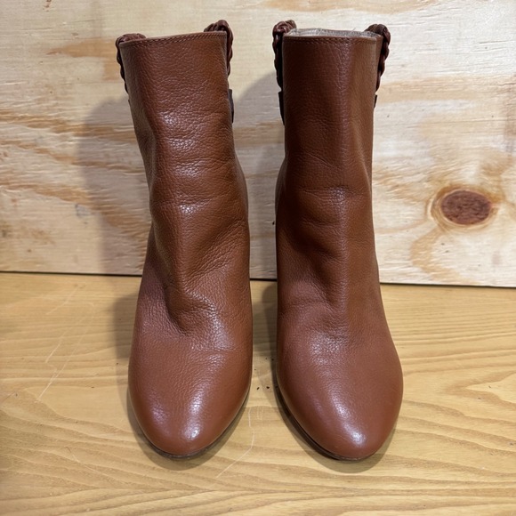 Hugo Boss Brown Leather Block Heel Ankle Boots Made in Italy Size 37/ US 7 - Picture 3 of 13